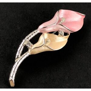 Premier Designs Calla Arun Lily Floral Pastel Pink and Yellow Enamel Brooch/Pin